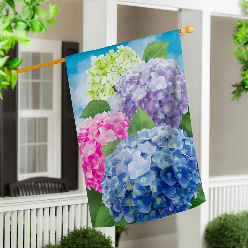 Multicolor Hydrangeas Suede House Flag