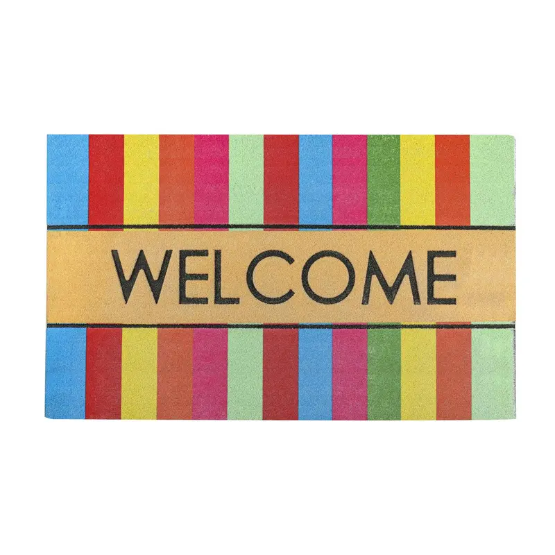Multicolor Stripe Welcome Flocked Floor Mat