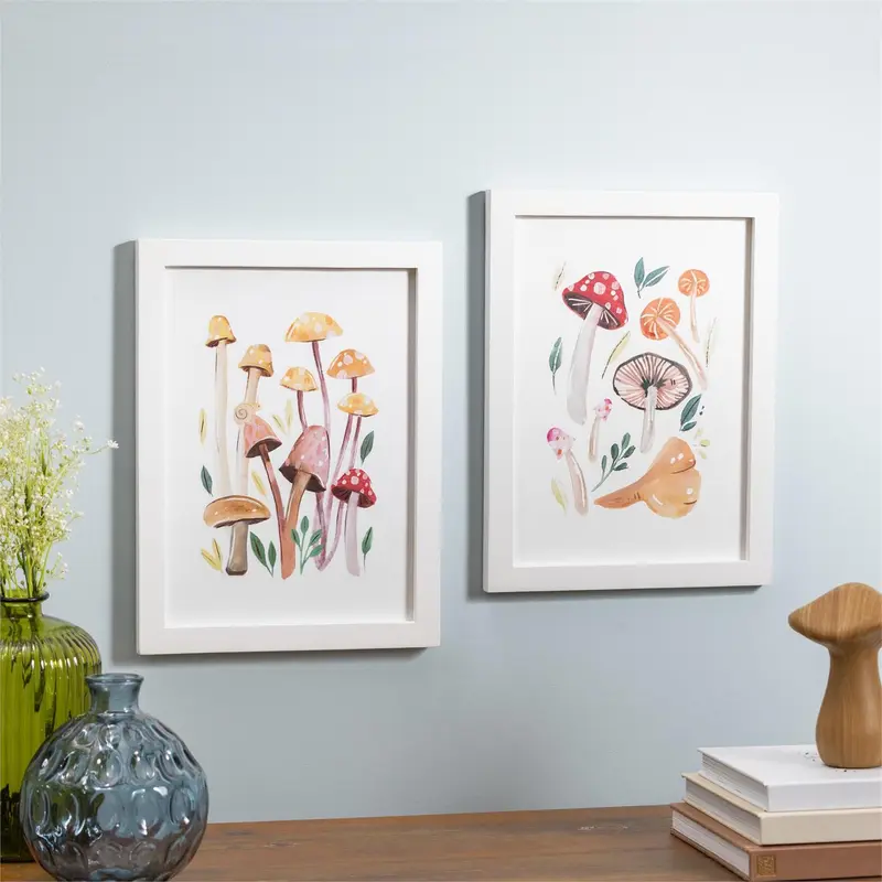 Mushroom Wall Décor with Frame, Set of 2, 12" L x 16" H
