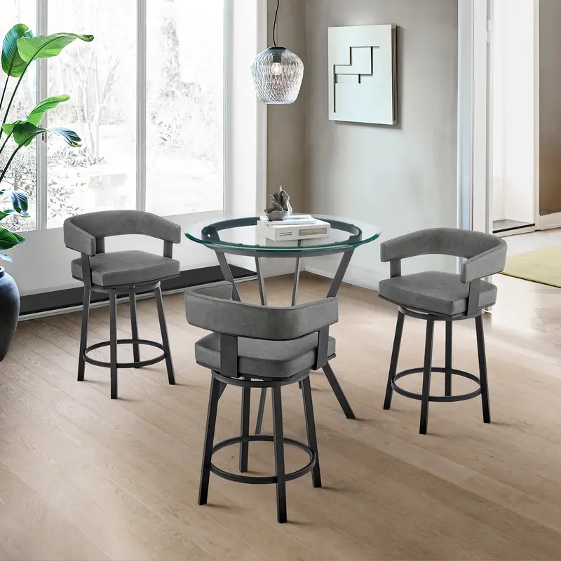 Naomi and Lorin 4-Piece Counter Height Dining Set in Black Metal and Grey Faux Leather By Armen Living