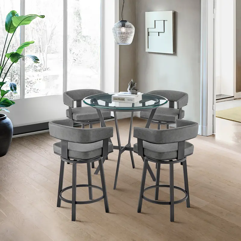Naomi and Lorin 5-Piece Counter Height Dining Set in Black Metal and Grey Faux Leather By Armen Living