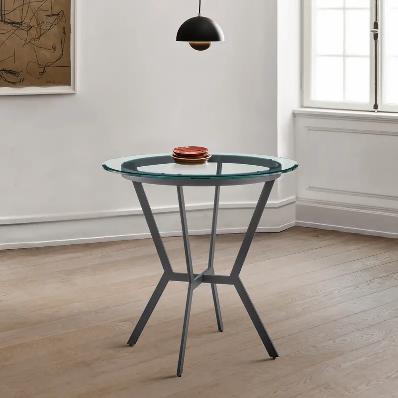 Naomi Round Glass and Black Metal Bar Table By Armen Living