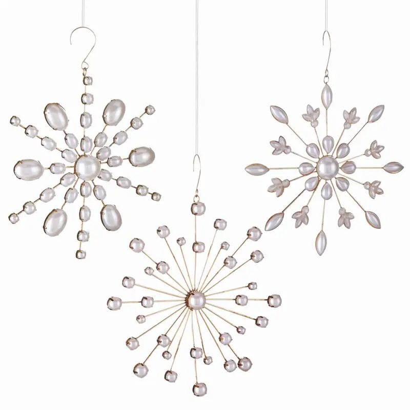 Napa Home Garden, VINTAGE PEARL SNOWFLAKE ORNS ,SET OF 3,z4194whg