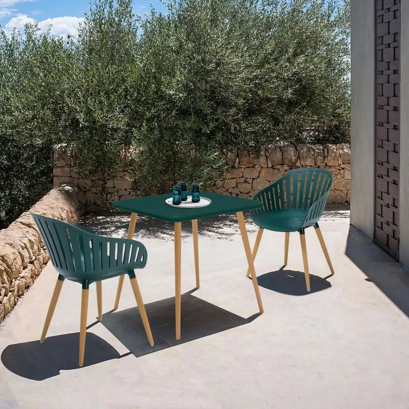Nassau Outdoor 3 Piece Green Eucalyptus Dining Set By Armen Living
