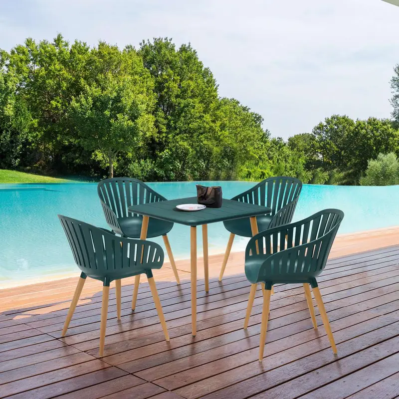 Nassau Outdoor 5 Piece Green Eucalyptus Dining Set By Armen Living