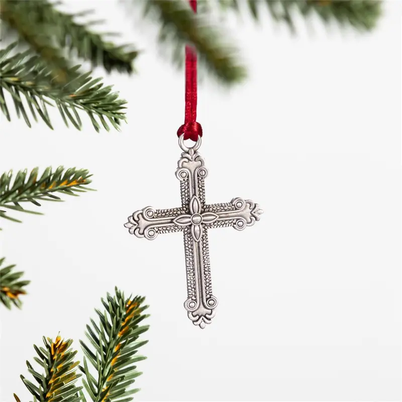 Nativity Ornament Solid Pewter Cross, 3"H