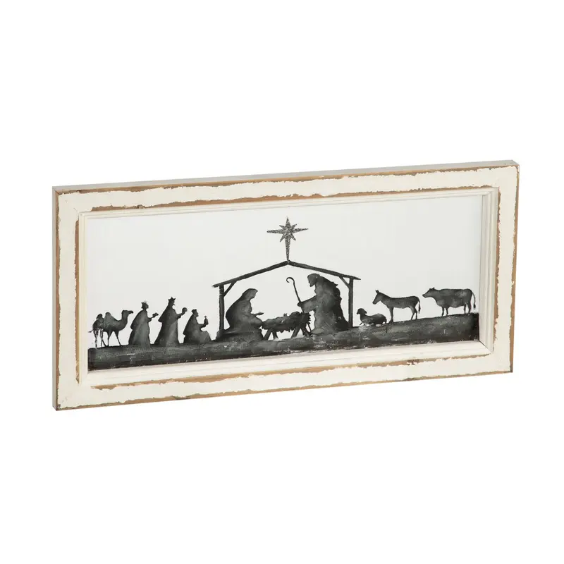 Nativity Scene Hand Painted Screen Wood Frame Wall Decor