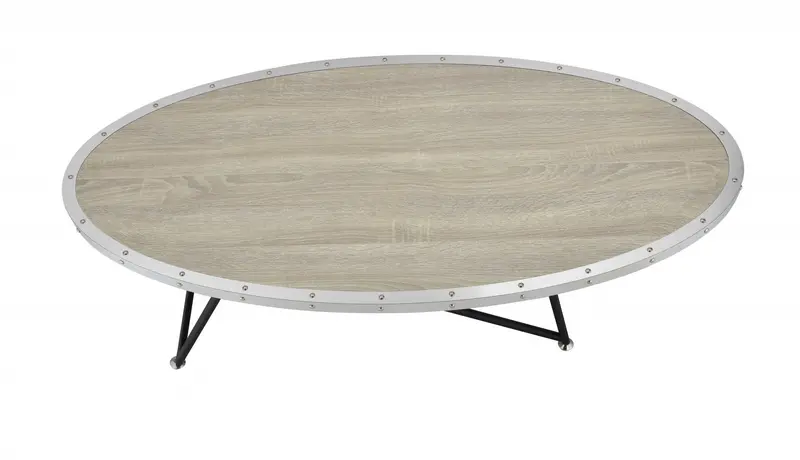Natural and Black Wood And Iron Round Abstract Coffee Table By Homeroots