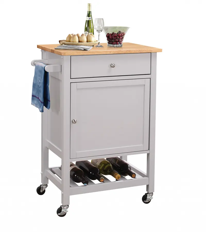 Natural And Gray Rubber Wood Kitchen Cart By Homeroots - 286670