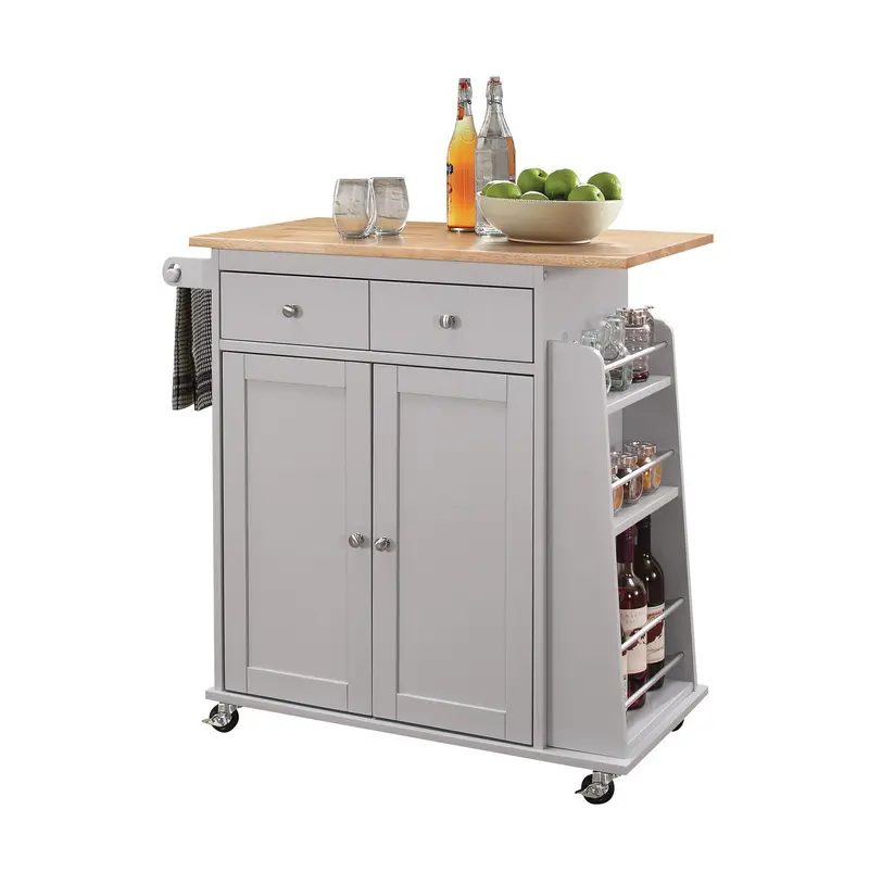 Natural And Gray Rubber Wood Kitchen Cart By Homeroots - 286674