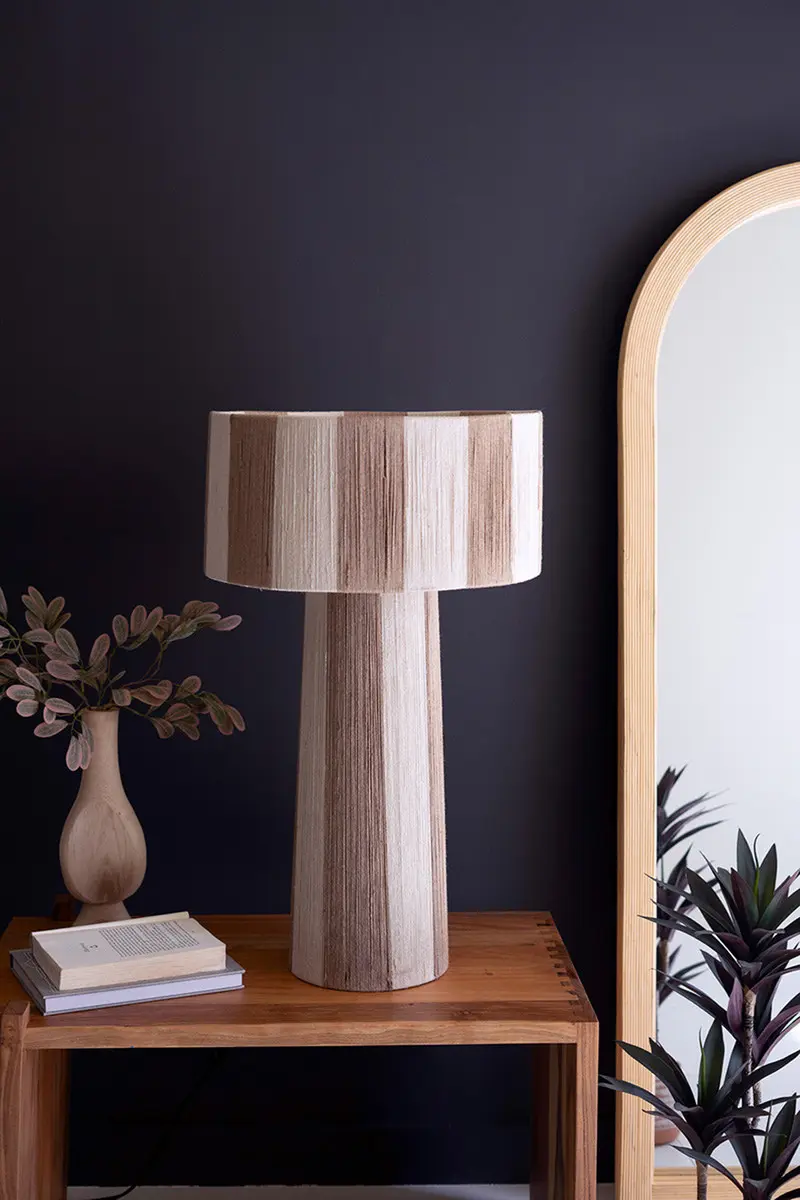 Natural And Khaki Jute Table Lamp With Shade By Kalalou