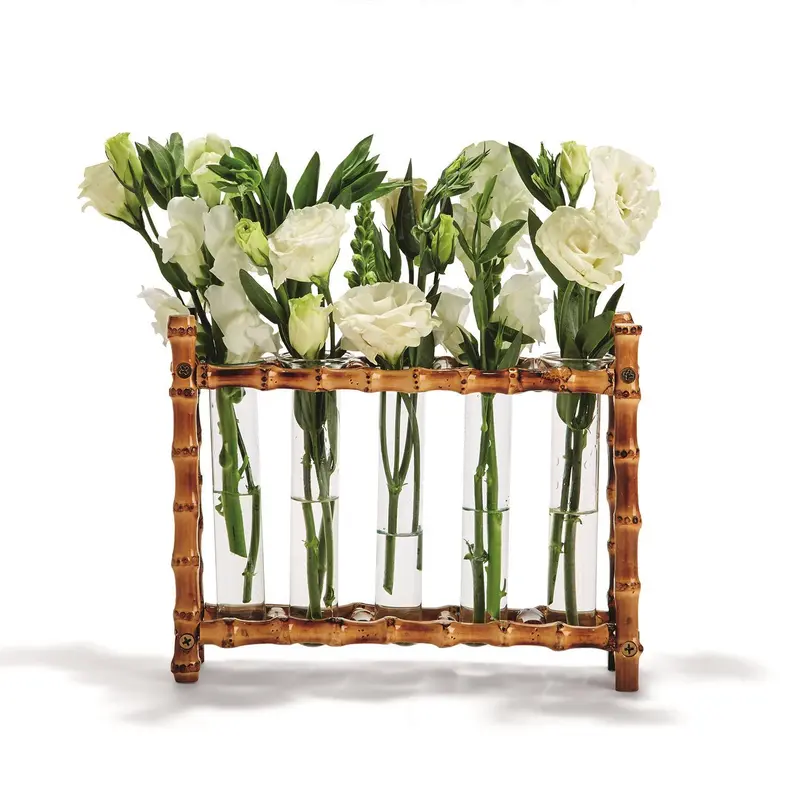 Natural Bamboo Vase Includes 5 Glass Tubes In One Set By Tozai Home