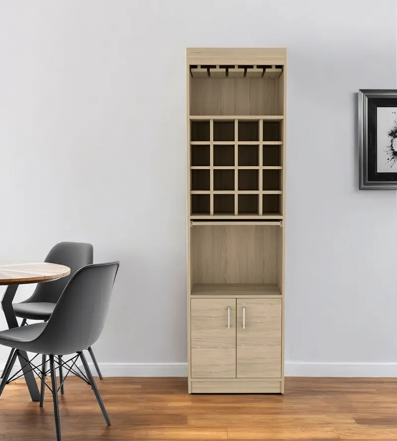 Natural Bar Cabinet With Eighteen Shelves By Homeroots