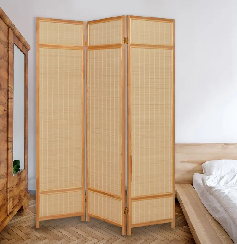 Natural Brown Bamboo Three Panel Room Divider Screen By Homeroots