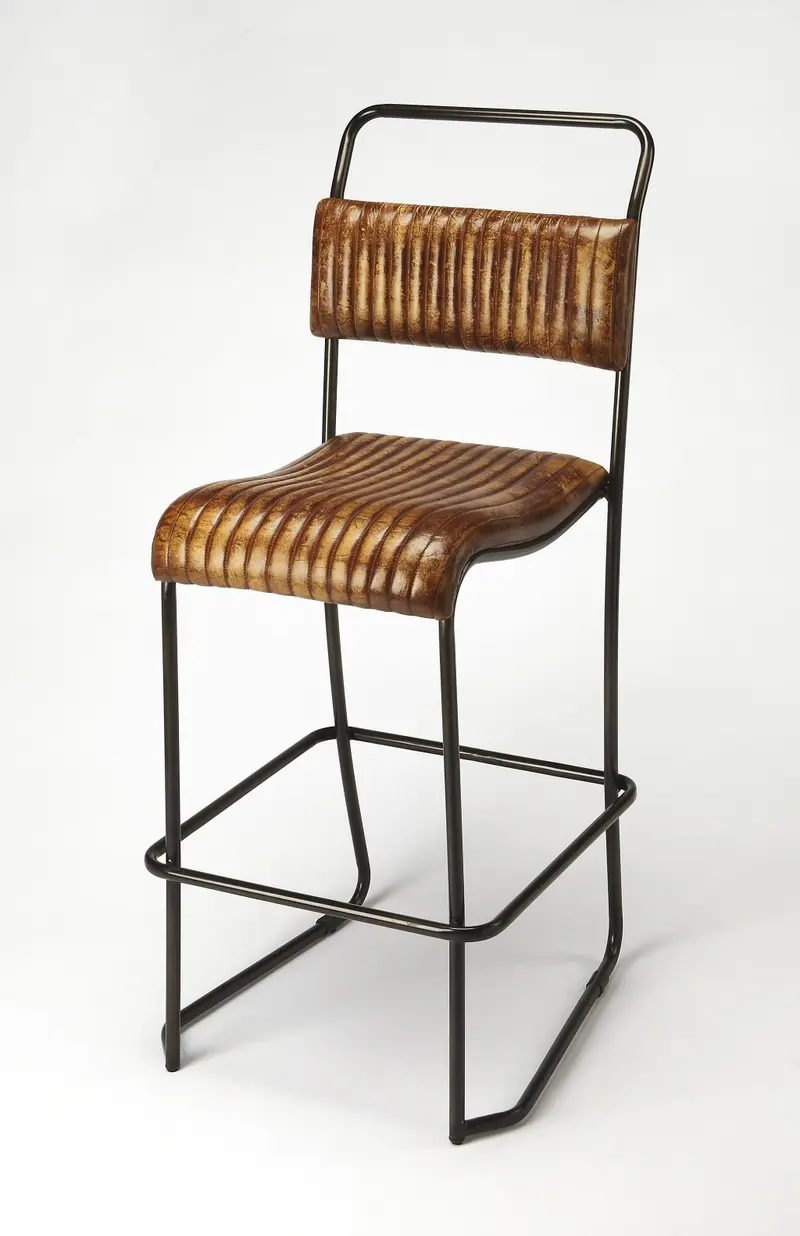 Natural Brown Leather Bar Stool By Homeroots