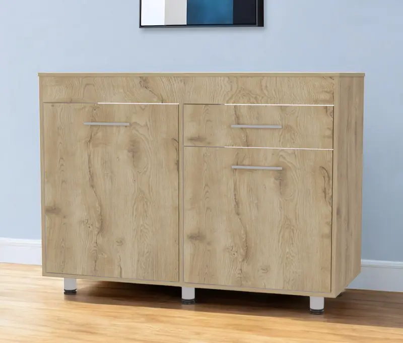 Natural Console Accent Cabinet With Three Shelves And One Drawer By Homeroots