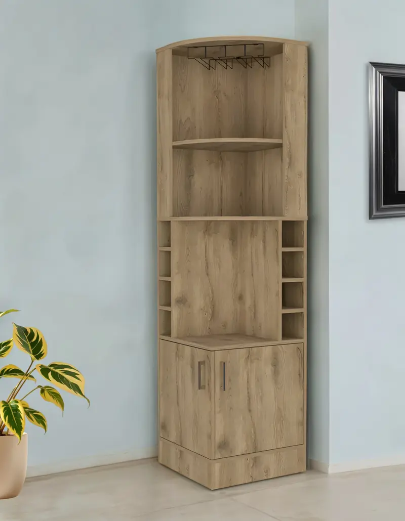 Natural Corner Bar Cabinet With Eleven Shelves By Homeroots