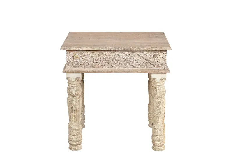 Natural Distressed Solid Wood Square End Table By Homeroots