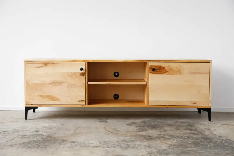 Natural Maple And Black Steel TV Stand or Media Center By Homeroots
