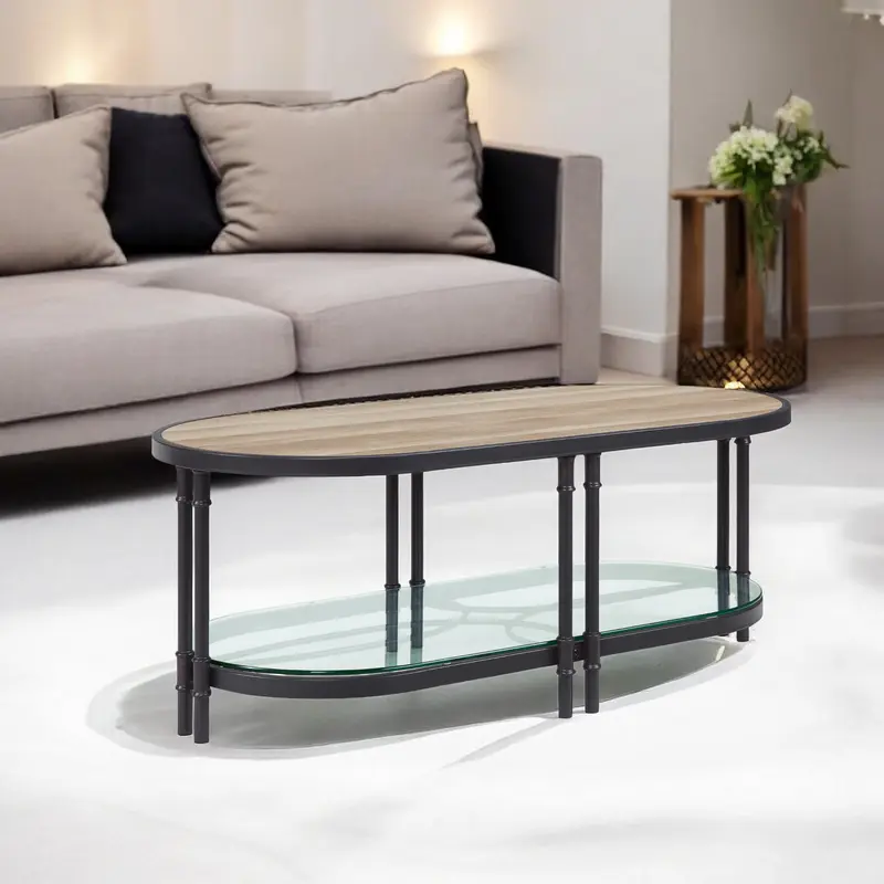 Natural Metal Oval Sled Coffee Table With Shelf By Homeroots