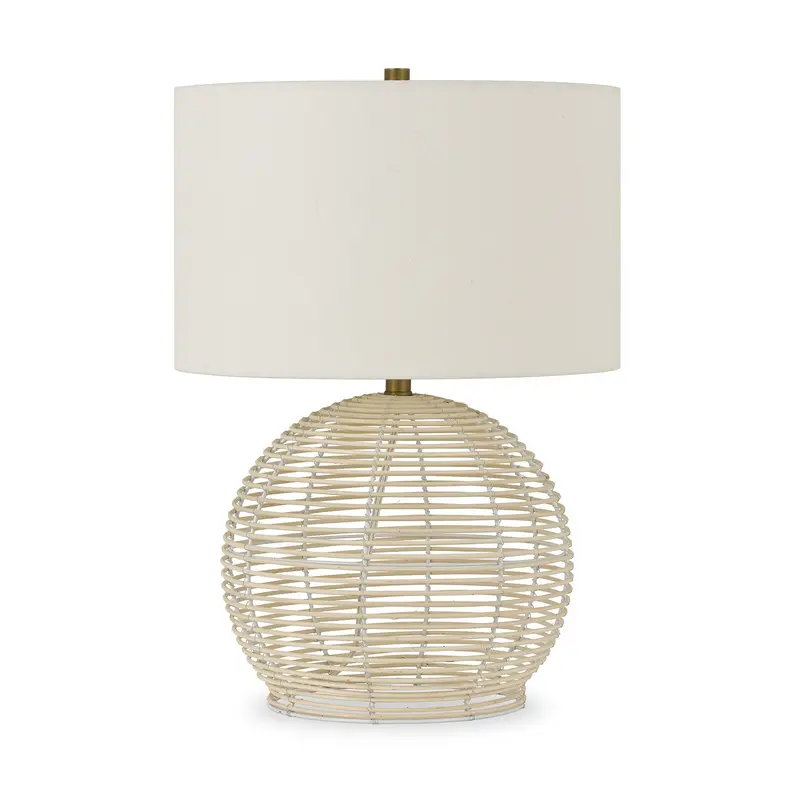Natural Rattan Table Lamp With White Drum Shade By Homeroots