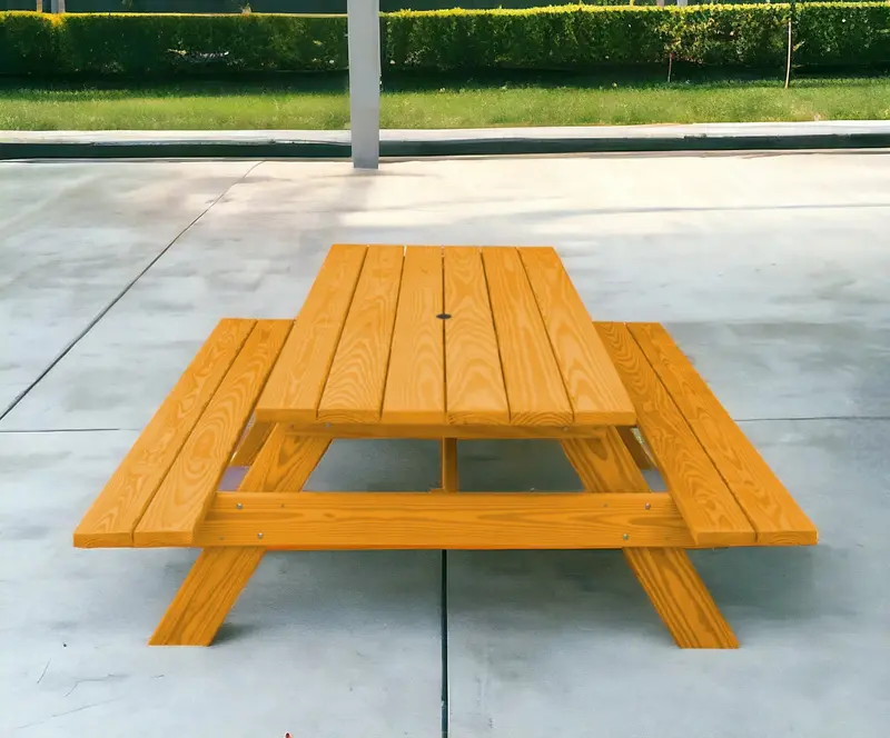 Natural Solid Wood Outdoor Picnic Table with Umbrella Hole By Homeroots