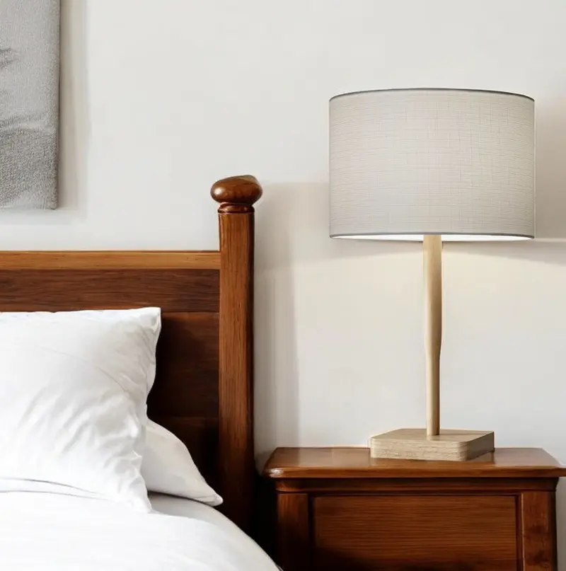 Natural Solid Wood Table Lamp With Gray Drum Shade By Homeroots
