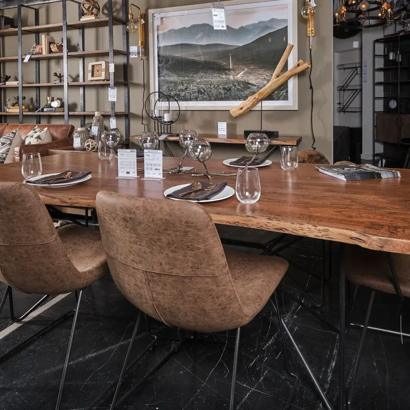 Natural Tapered Live Edge Top With Iron Base Dining Table By Homeroots