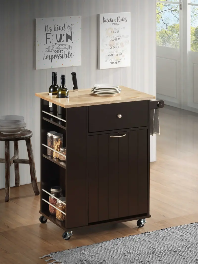 Natural Wenge Wood Casters Kitchen Cart By Homeroots