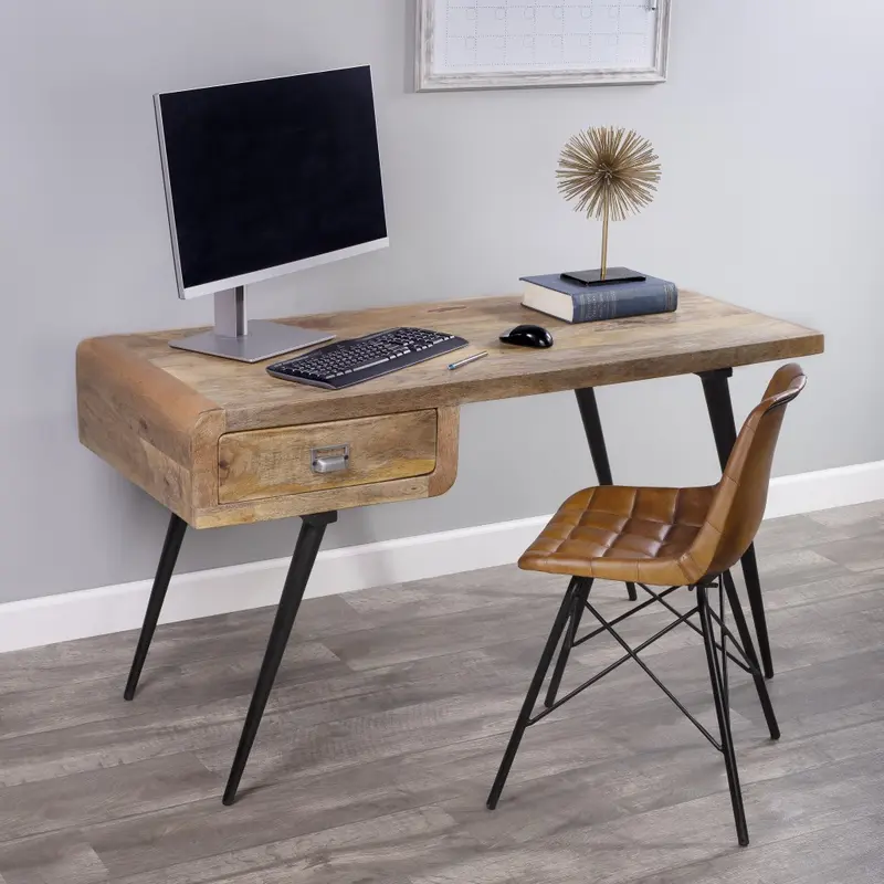 Natural Wood and Metal Desk By Homeroots