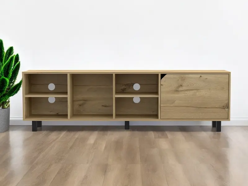 Natural Wood Enclosed and Open Storage TV Stand By Homeroots