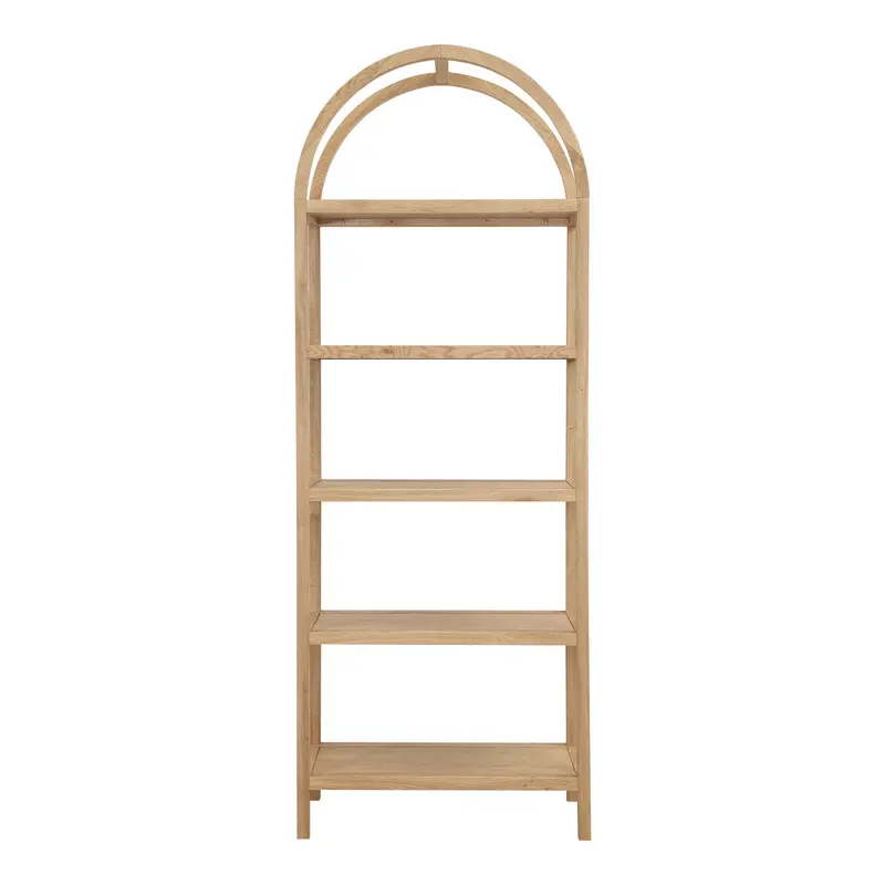Natural Wood Five Tier Arched Top Bookcase By Homeroots