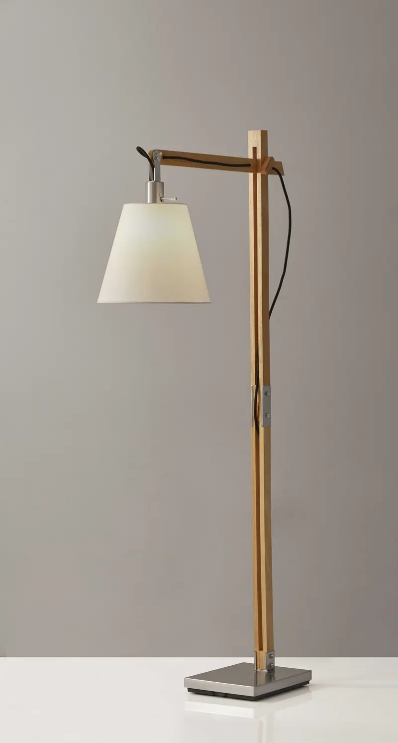 Natural Wood Floor Lamp with Adjustable Hinged Arm By Homeroots