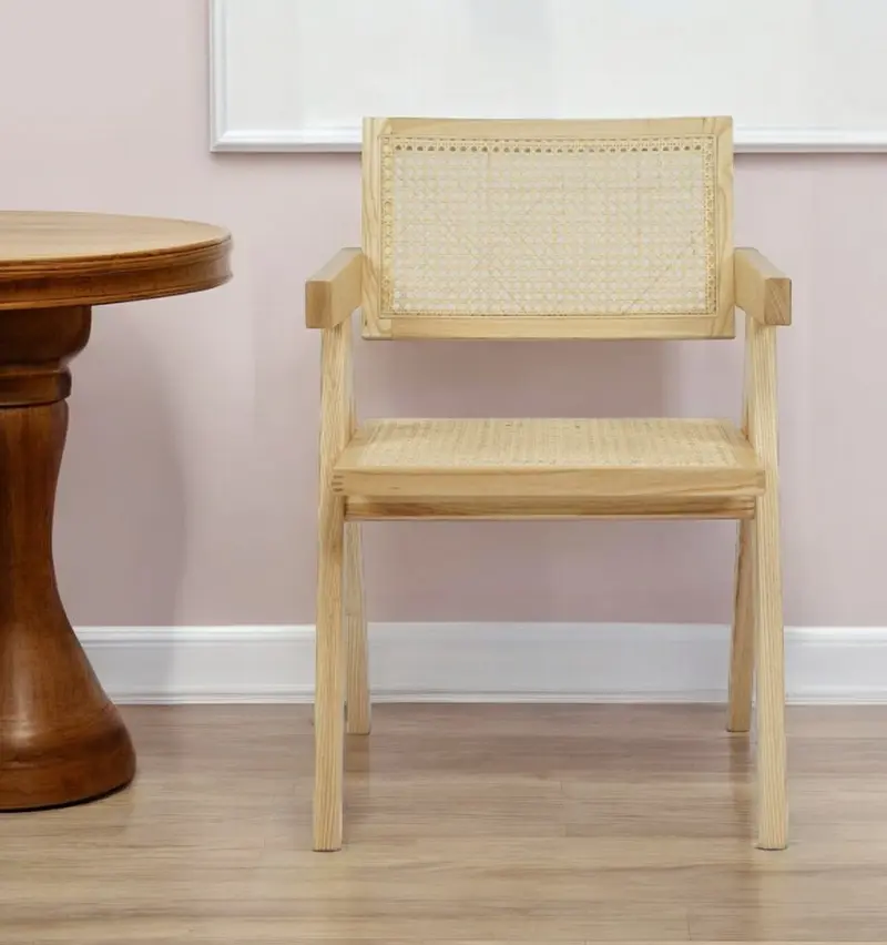 Natural Wood Open Back Dining Arm Chair By Homeroots