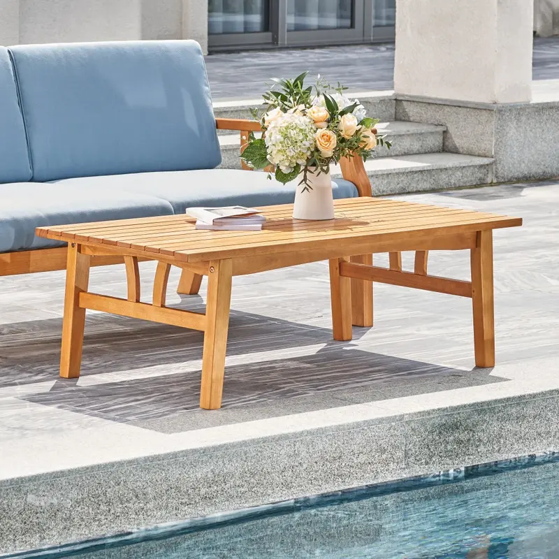 Natural Wood Outdoor Rectangular Coffee Table By Homeroots
