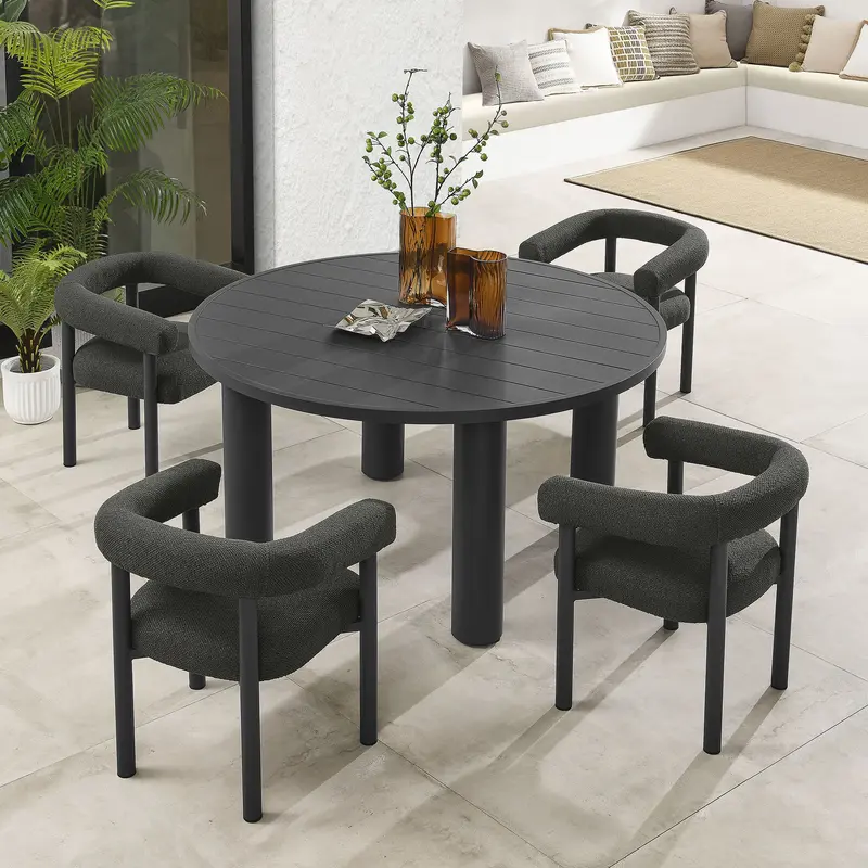 Nautica 5-Piece Round Outdoor Patio Aluminum Dining Table and Chairs Set by Modway