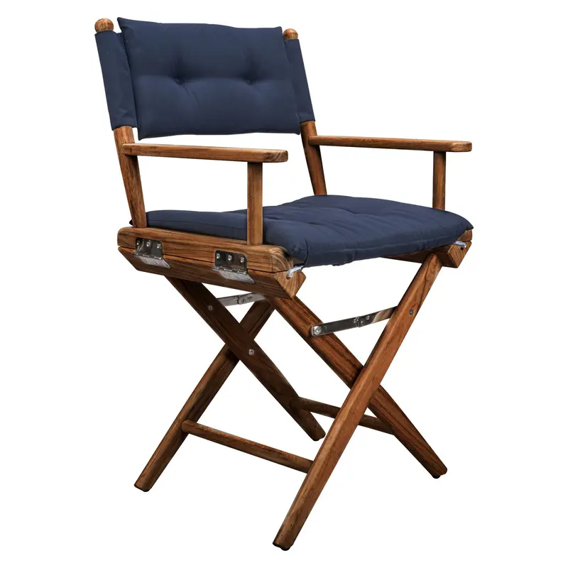 Navy Blue and Brown Solid Wood Indoor Outdoor Director Chair with Navy Blue Cushion By Homeroots