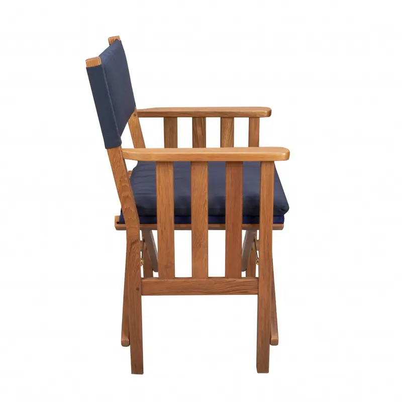 Navy Blue and Natural Wood Solid Wood Indoor Outdoor Director Chair with Navy Blue Cushion By Homeroots