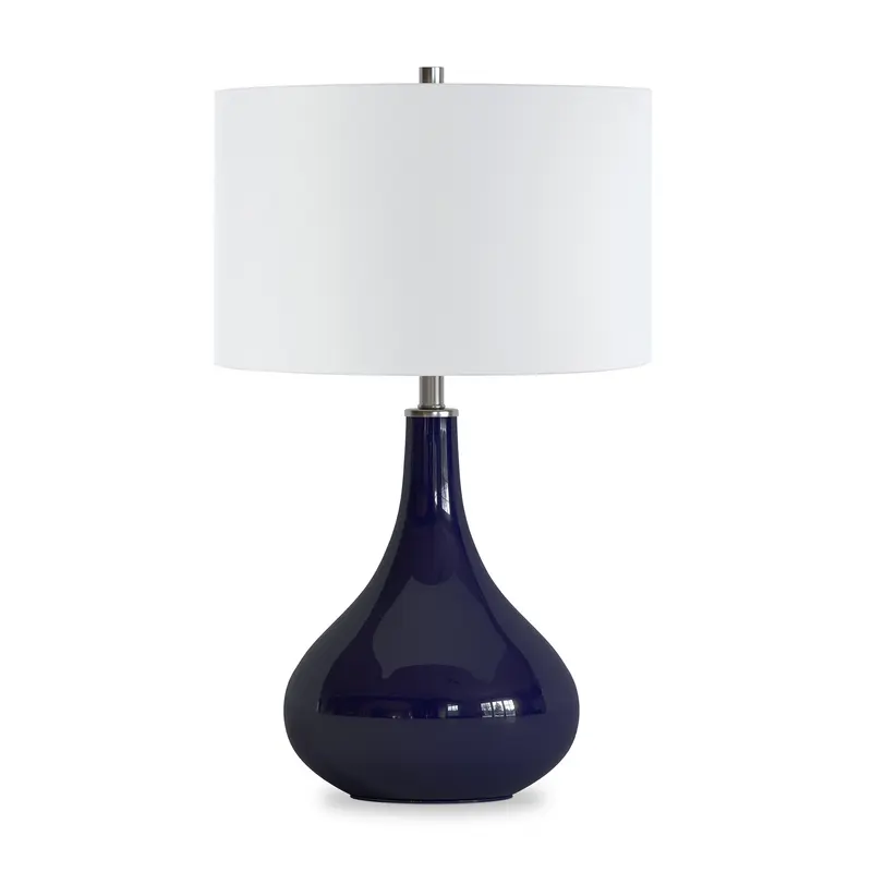 Navy Blue Glass Gourd Table Lamp With White Drum Shade By Homeroots