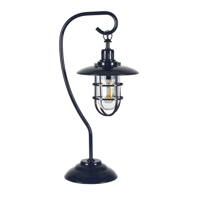 Navy Blue Metal Arched Table Lamp With Navy Blue Cage Shade By Homeroots