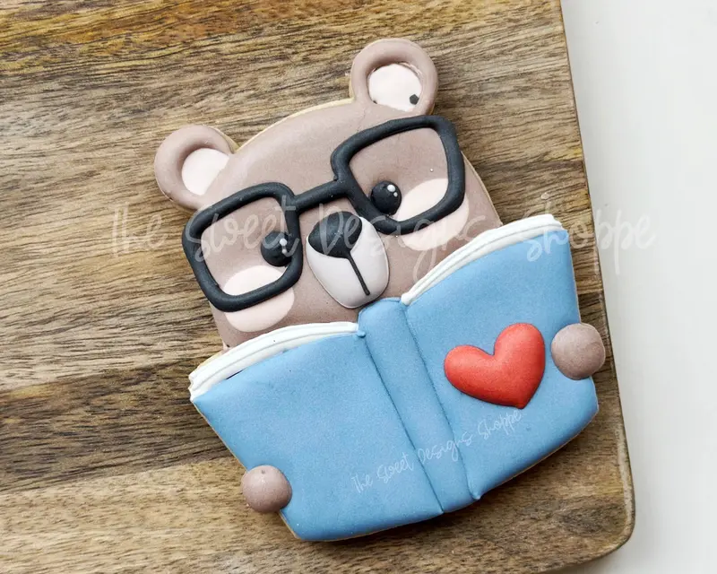 Nerdy Bear with Books - Cookie Cutter