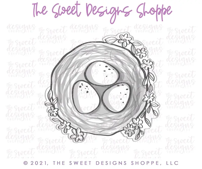 Nest with Simple Flowers - Cookie Cutter