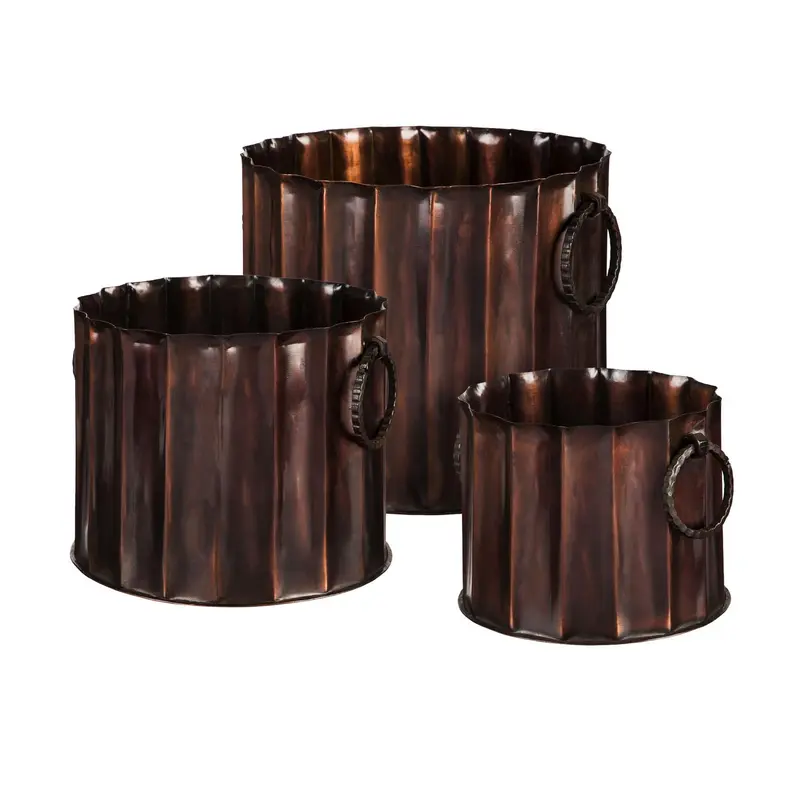 Nested Set of 3 Chocolate Copper Ribbed Planters