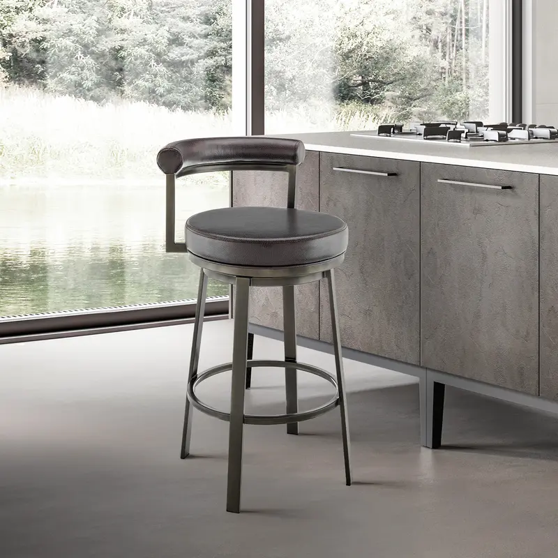 Neura Swivel Counter or Bar Stool in Mocha Finish with Brown Faux Leather By Armen Living