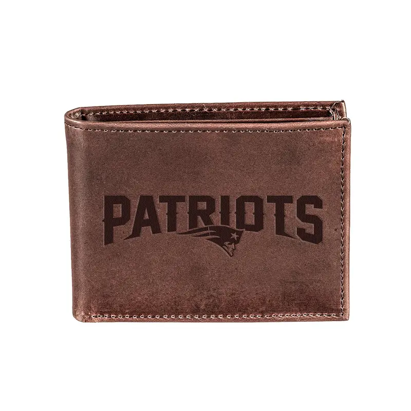 New England Patriots, Bi-Fold Wallet, Brown, CH, 100% Genuine Leather