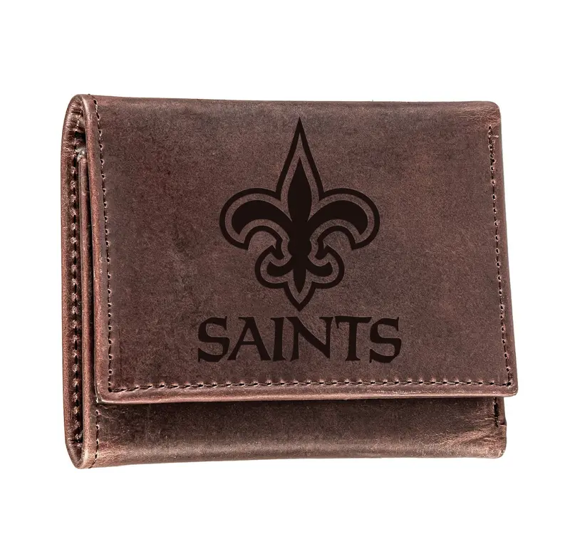 New Orleans Saints, Tri-Fold Wallet, Brown, CH, 100% Genuine Leather