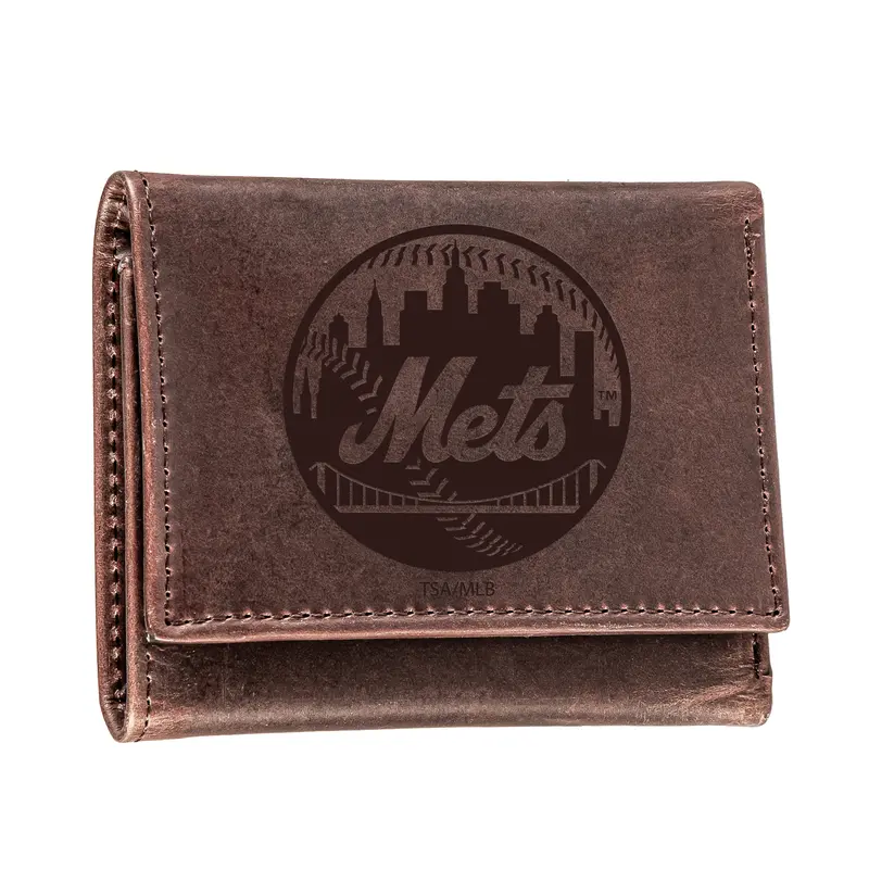 New York Mets Tri-Fold Wallet Brown 100% Genuine Leather