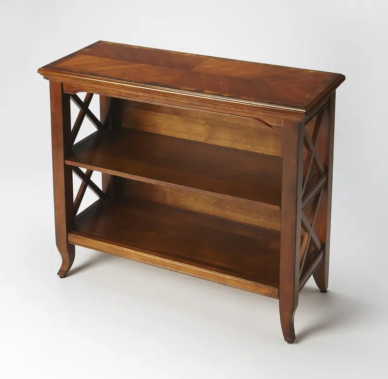Newport Olive Ash Burl Low Bookcase By Homeroots