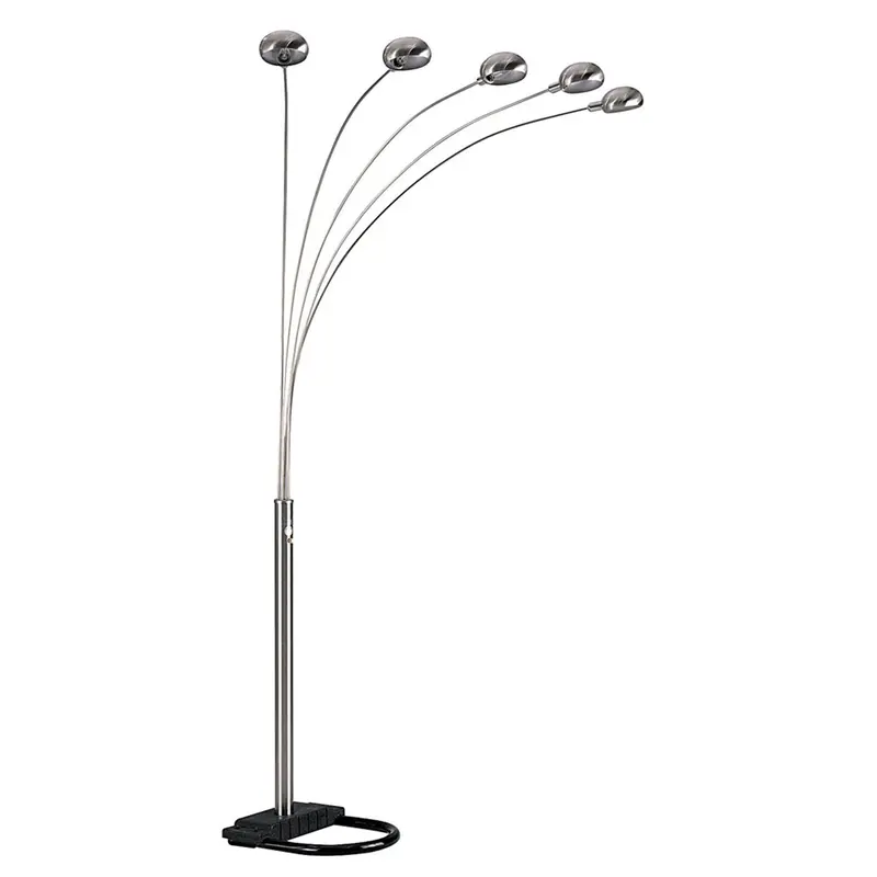 Nickel Five Lights Arc Floor Lamp With Nickel Dome Shade By Homeroots