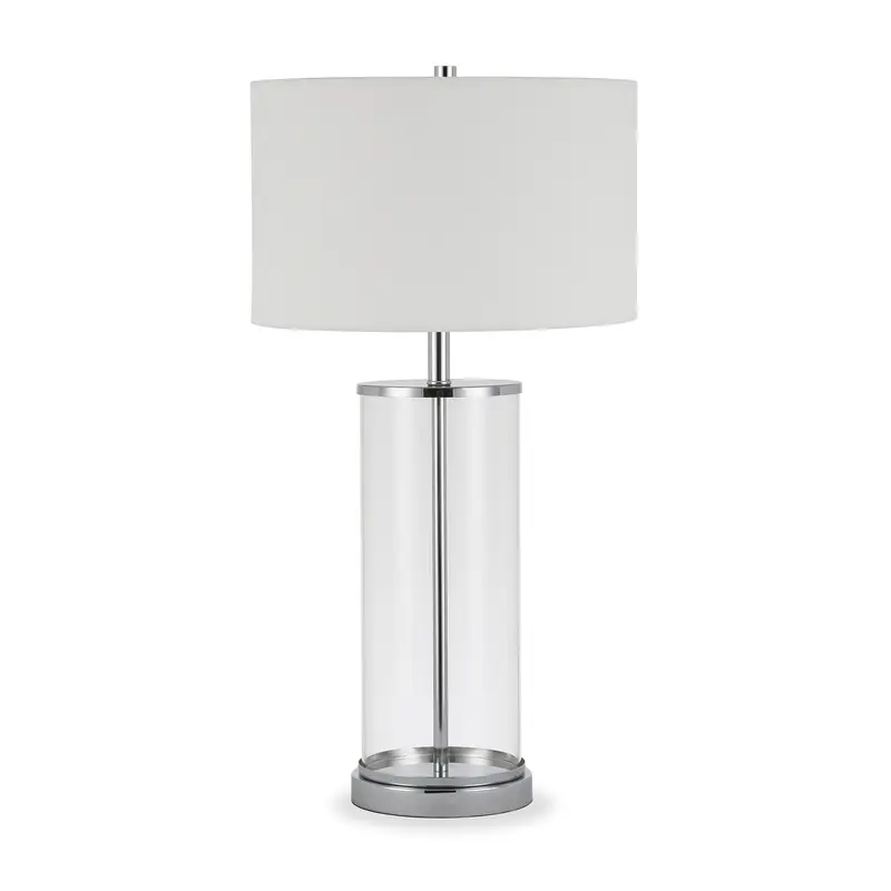 Nickel Glass Table Lamp With White Drum Shade By Homeroots